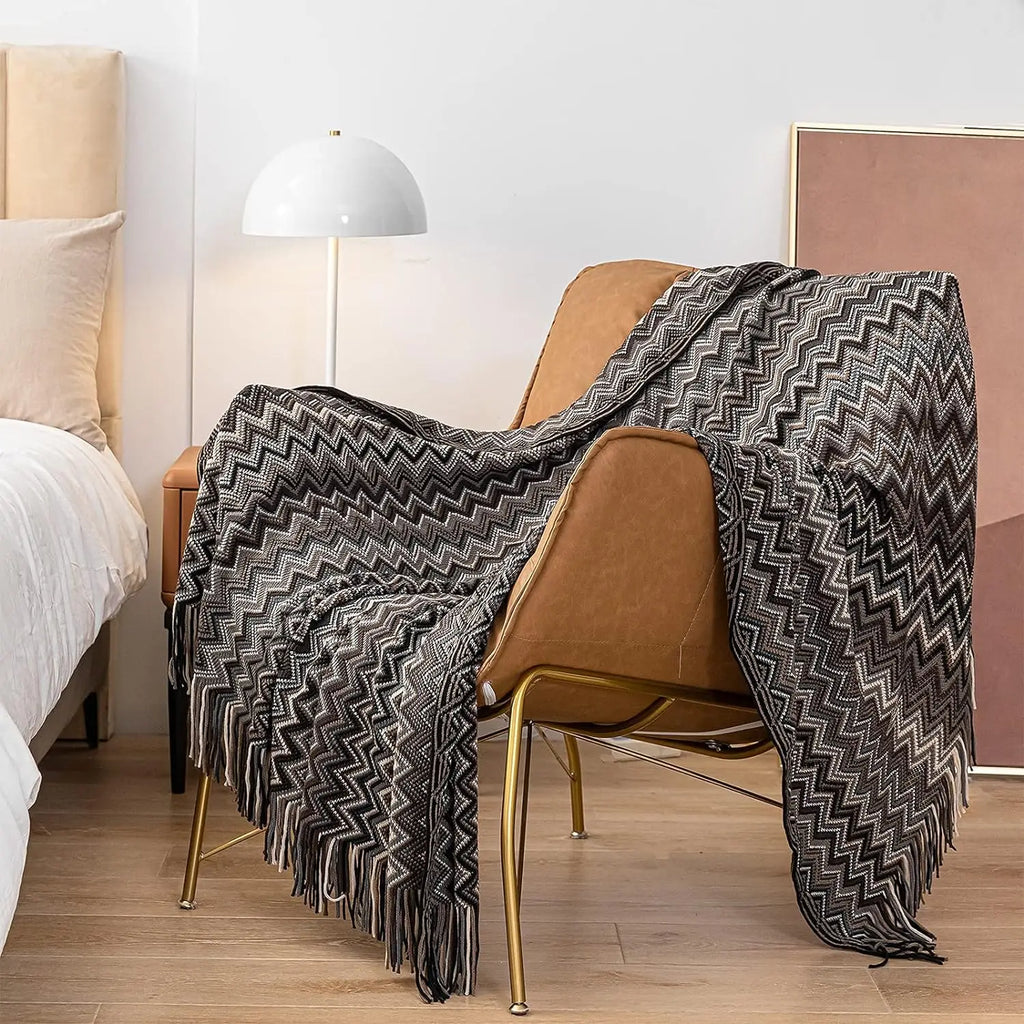Boho Knit Throw Blanket with Tassels | Soft Woven Decorative Throw