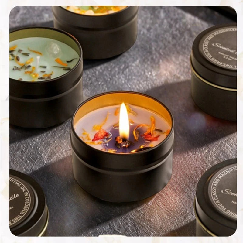 Crystal Soy Wax Scented Candles | Dried Floral Aromatherapy Candles in Iron Tins