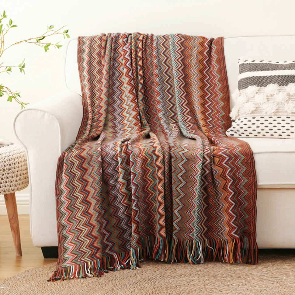 Boho Knit Throw Blanket with Tassels | Soft Woven Decorative Throw