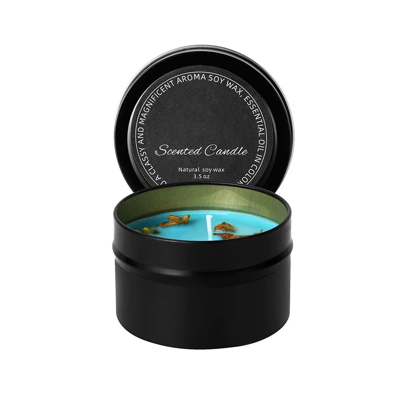 Crystal Soy Wax Scented Candles | Dried Floral Aromatherapy Candles in Iron Tins
