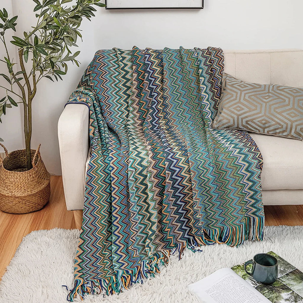Boho Knit Throw Blanket with Tassels | Soft Woven Decorative Throw