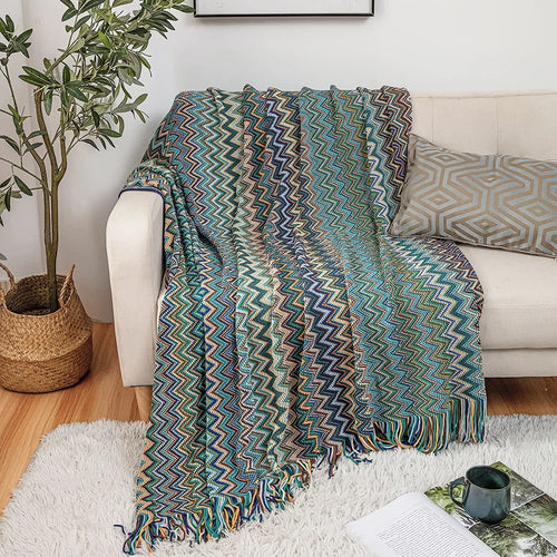 Boho Knit Throw Blanket with Tassels