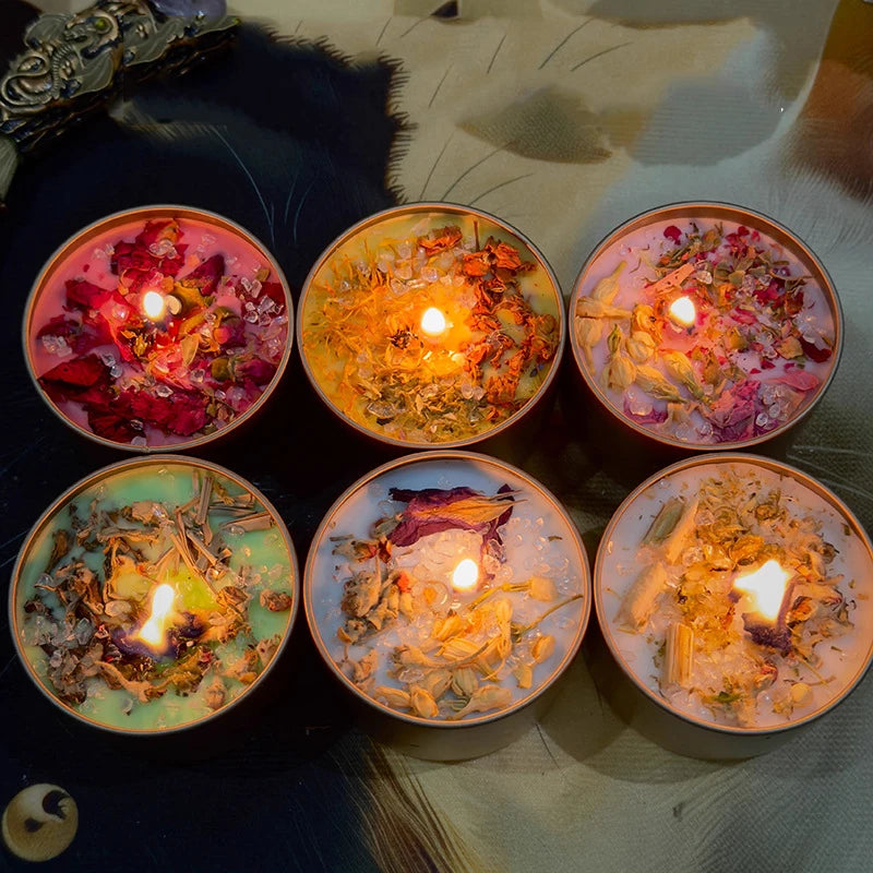 Crystal Soy Wax Scented Candles | Dried Floral Aromatherapy Candles in Iron Tins