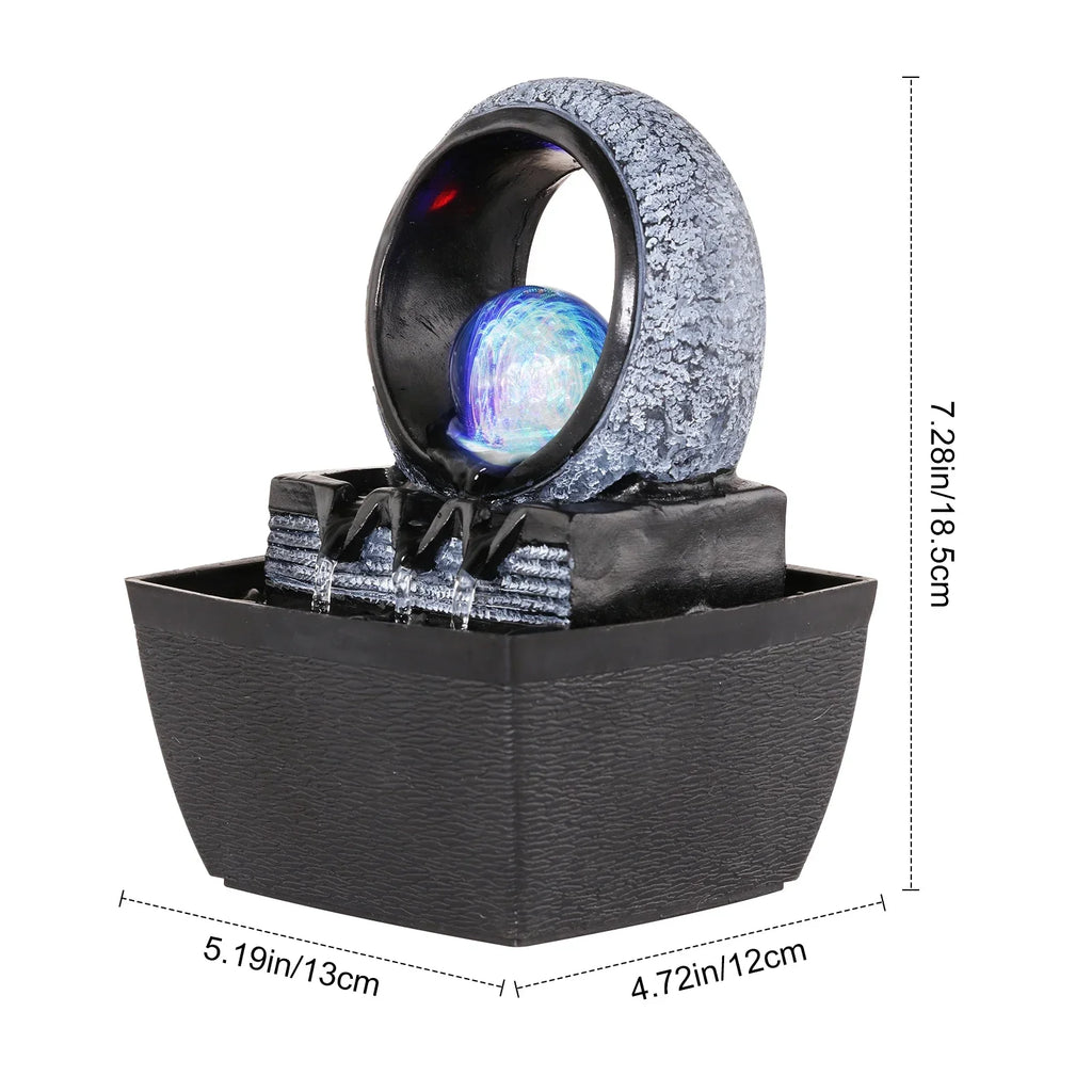 Tabletop Fountain with Illuminated Rolling Ball & Tiered Waterfall