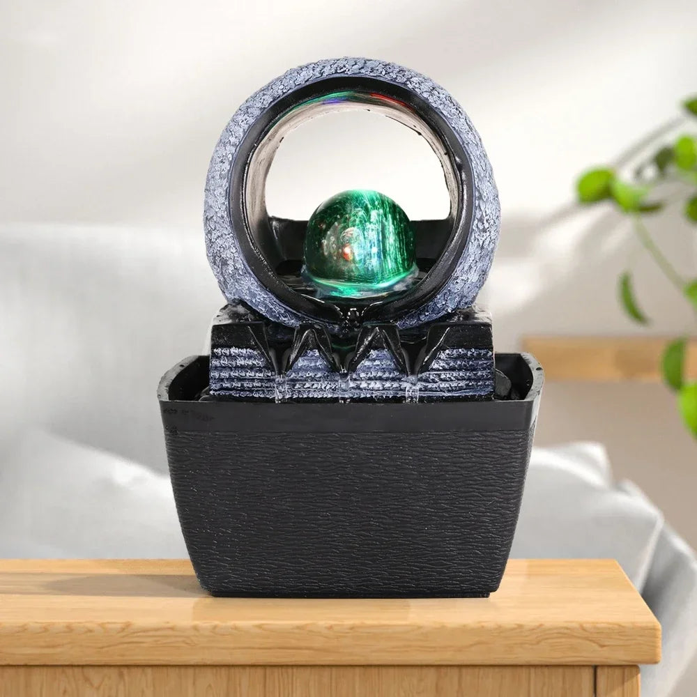 Tabletop Fountain with Illuminated Rolling Ball & Tiered Waterfall