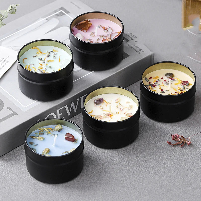Crystal Soy Wax Scented Candles | Dried Floral Aromatherapy Candles in Iron Tins